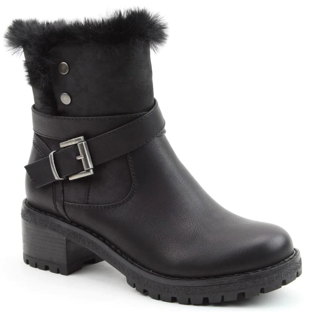 Heavenly Feet Women’s Bethany Black Faux fur & Faux Leather Vegan Ankle Boots