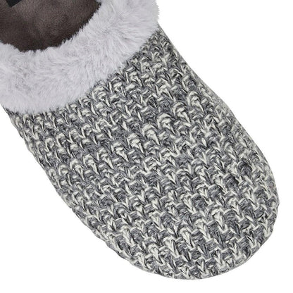 Lotus Ladies Ada Grey Faux Fur Textured Knit Slip On Mule Slippers