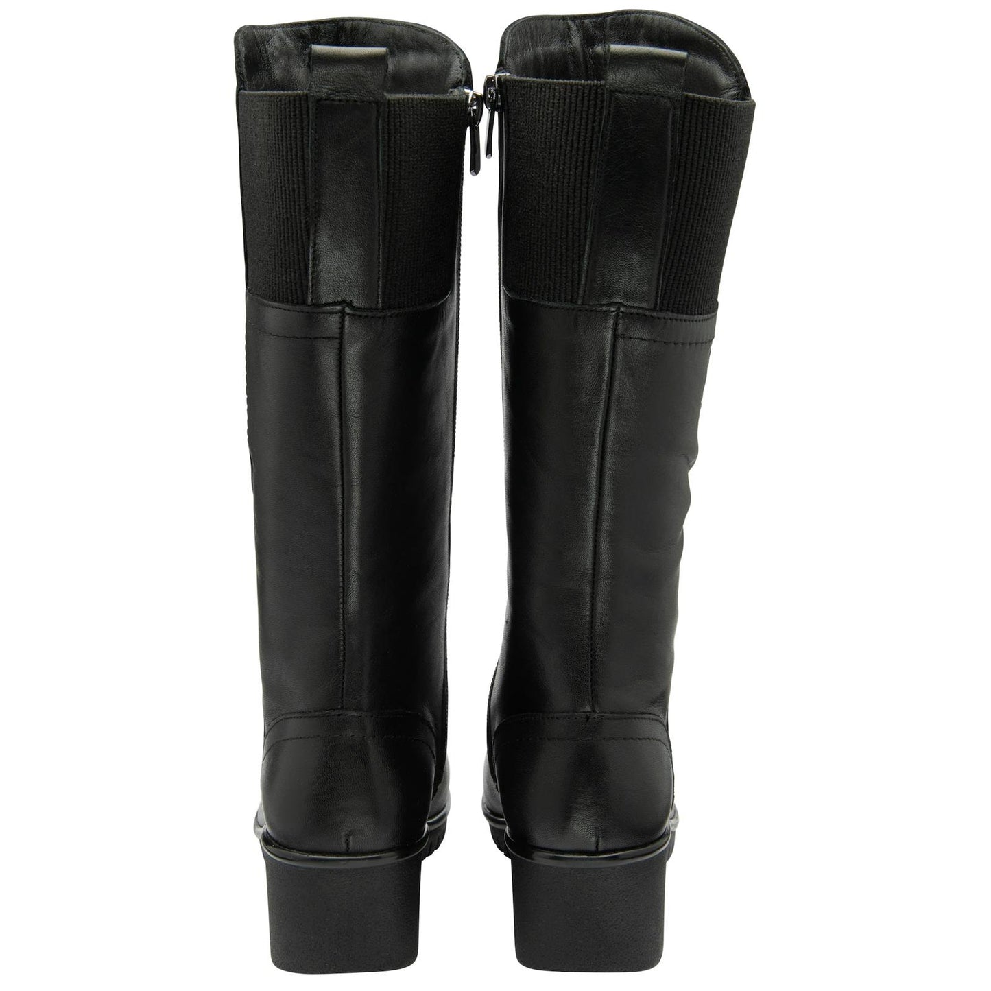 Lotus Ladies Fitzgerald Black Leather Mid-Calf Elasticated Wedge Boots