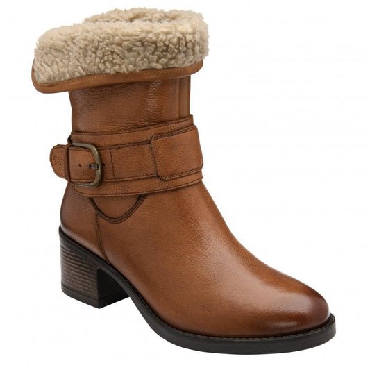 Lotus Osmond Tan Leather Faux fur Collar ankle Boots