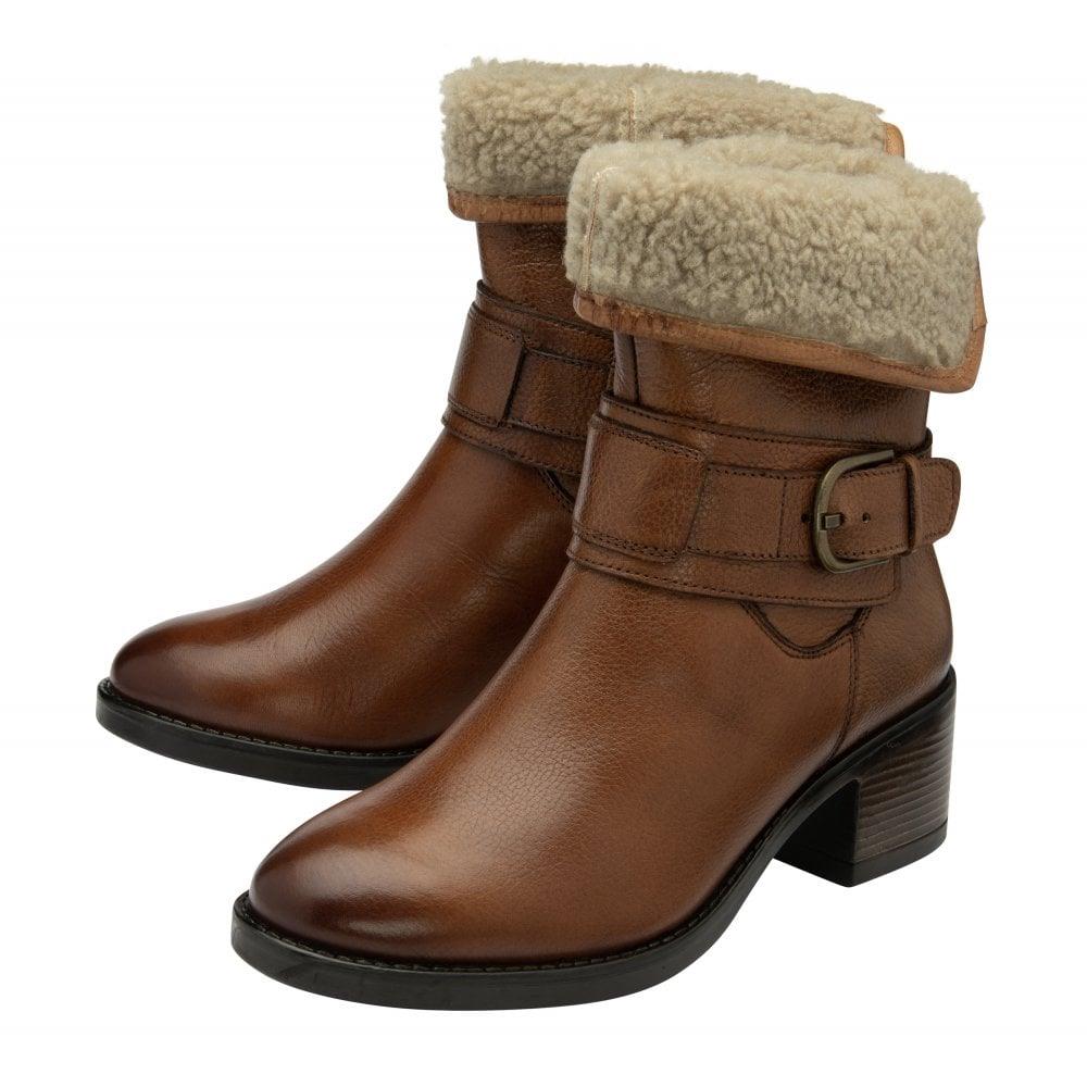 Lotus Osmond Tan Leather Faux fur Collar ankle Boots