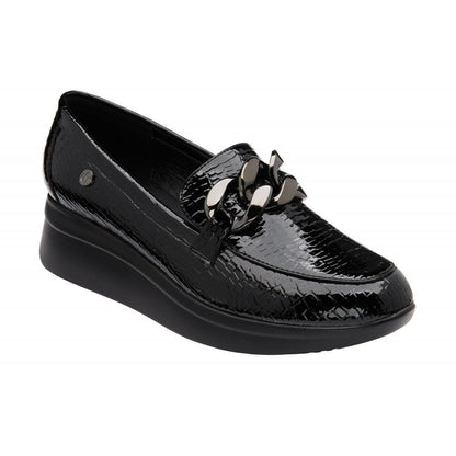 Lotus Preston Black Croc Wedge Loafers