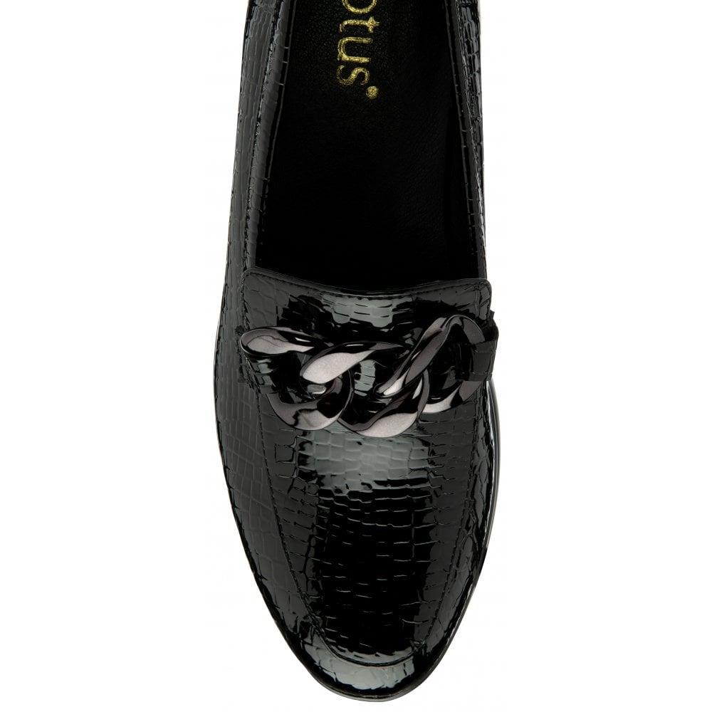 Lotus Preston Black Croc Wedge Loafers