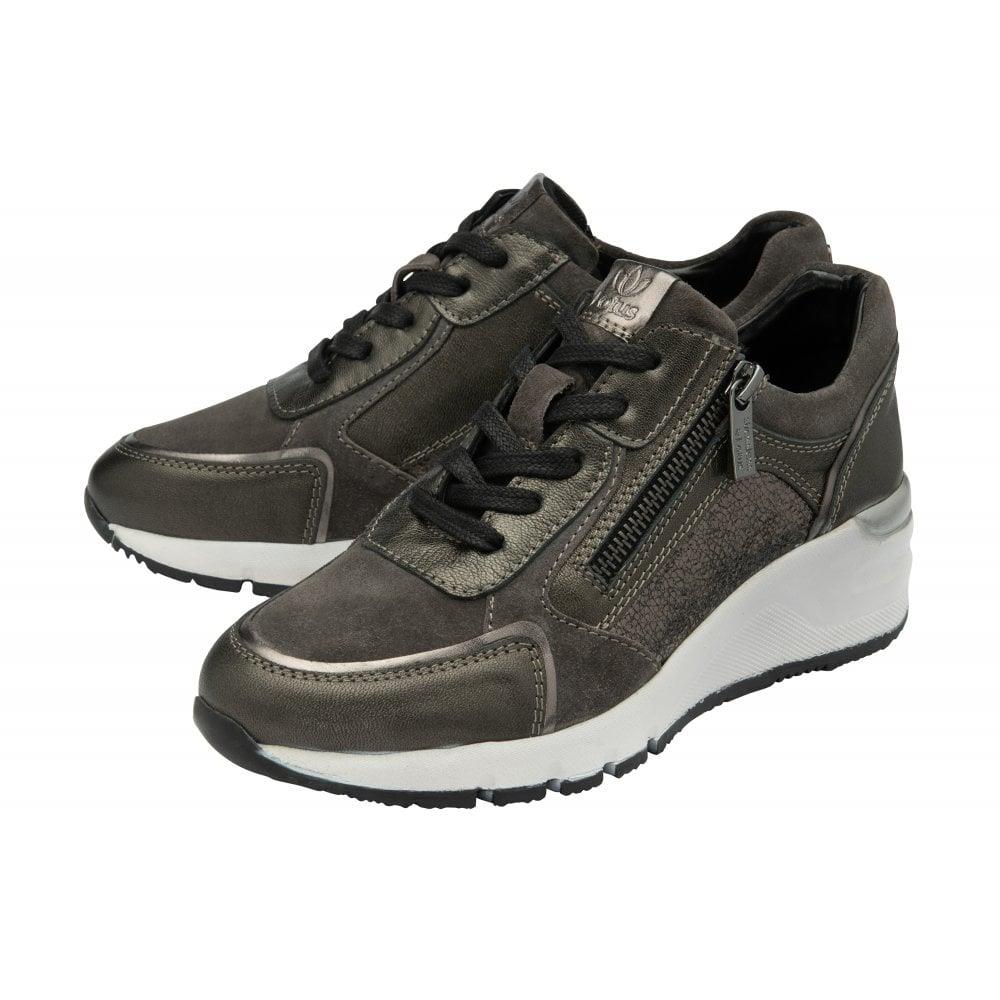 Lotus Solace Gunmetal Leather Wedge Trainers