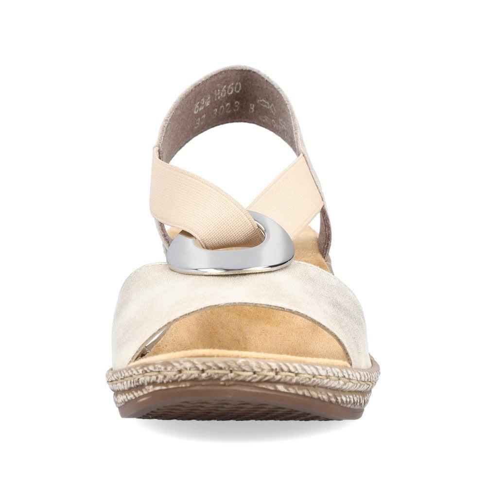 Rieker Ladies 624H6-60 Beige Metallic Gold Wedge Slingback Sandals