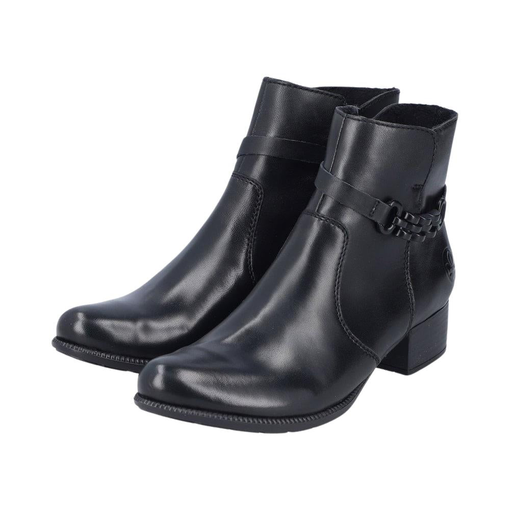 Rieker Ladies 78676-00 Black Leather Ankle Boots