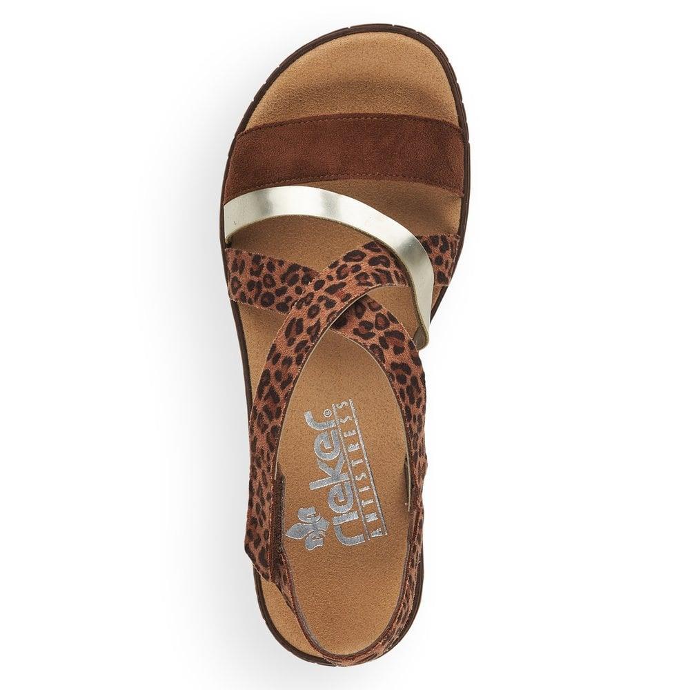 Rieker Ladies V3663-24 Leopard Print and Gold Slingback Sandals
