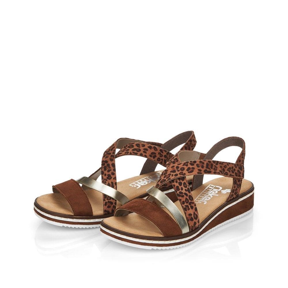 Rieker Ladies V3663-24 Leopard Print and Gold Slingback Sandals