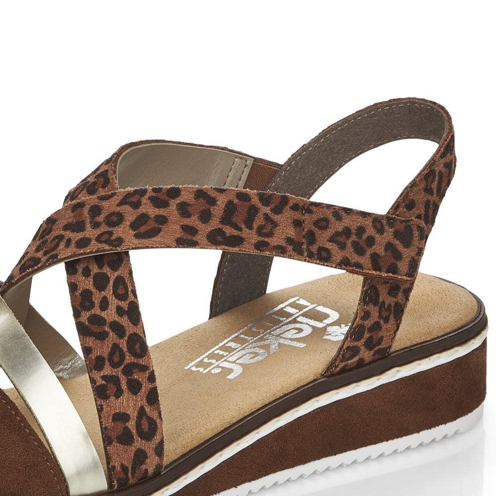 Rieker Ladies V3663-24 Leopard Print and Gold Slingback Sandals