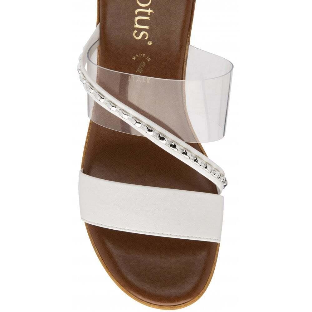 Lotus Ladies Alma White Diamante Leather Mule Wedge Sandals