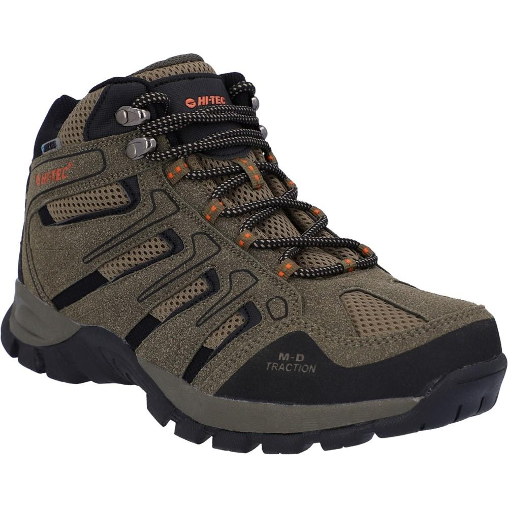 Hi-Tec Mens Torca Mid WP Dark Taupe/Pumpkin Waterproof Vegan Hiking Walking Boots