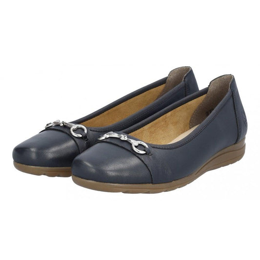 Rieker Womens L9360-14 Navy Blue Leather Ballet Pumps Shoes