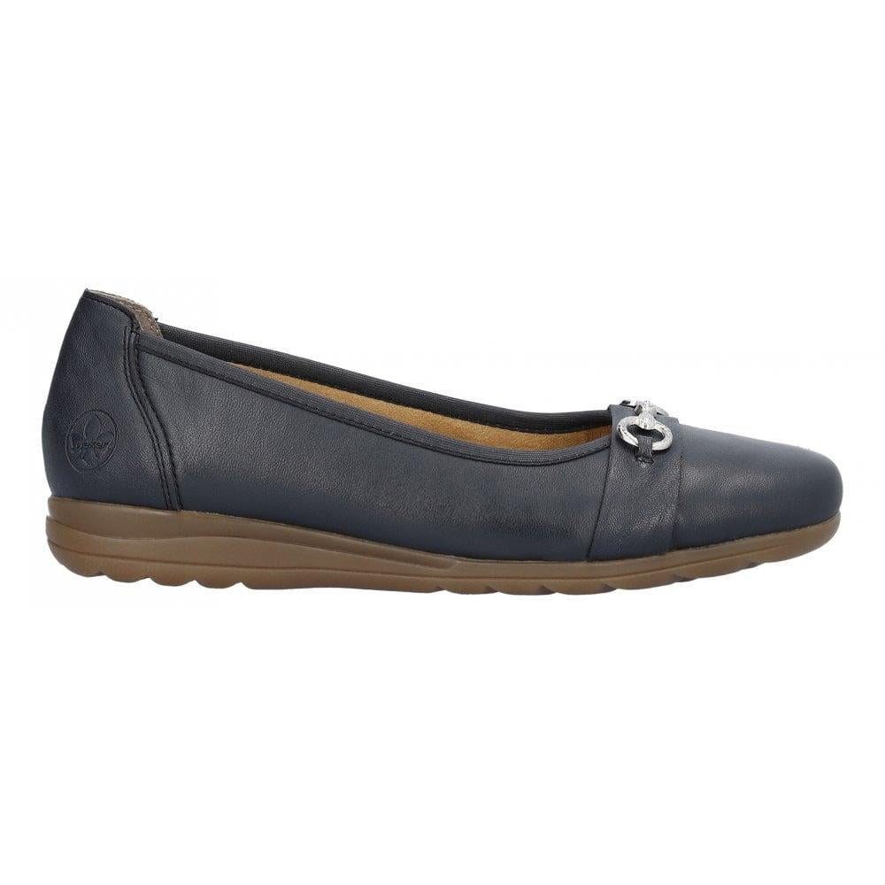 Rieker Womens L9360-14 Navy Blue Leather Ballet Pumps Shoes