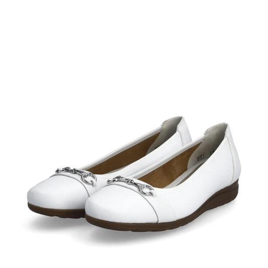 Rieker Womens L9360-80 White Leather Ballet Pumps Shoes