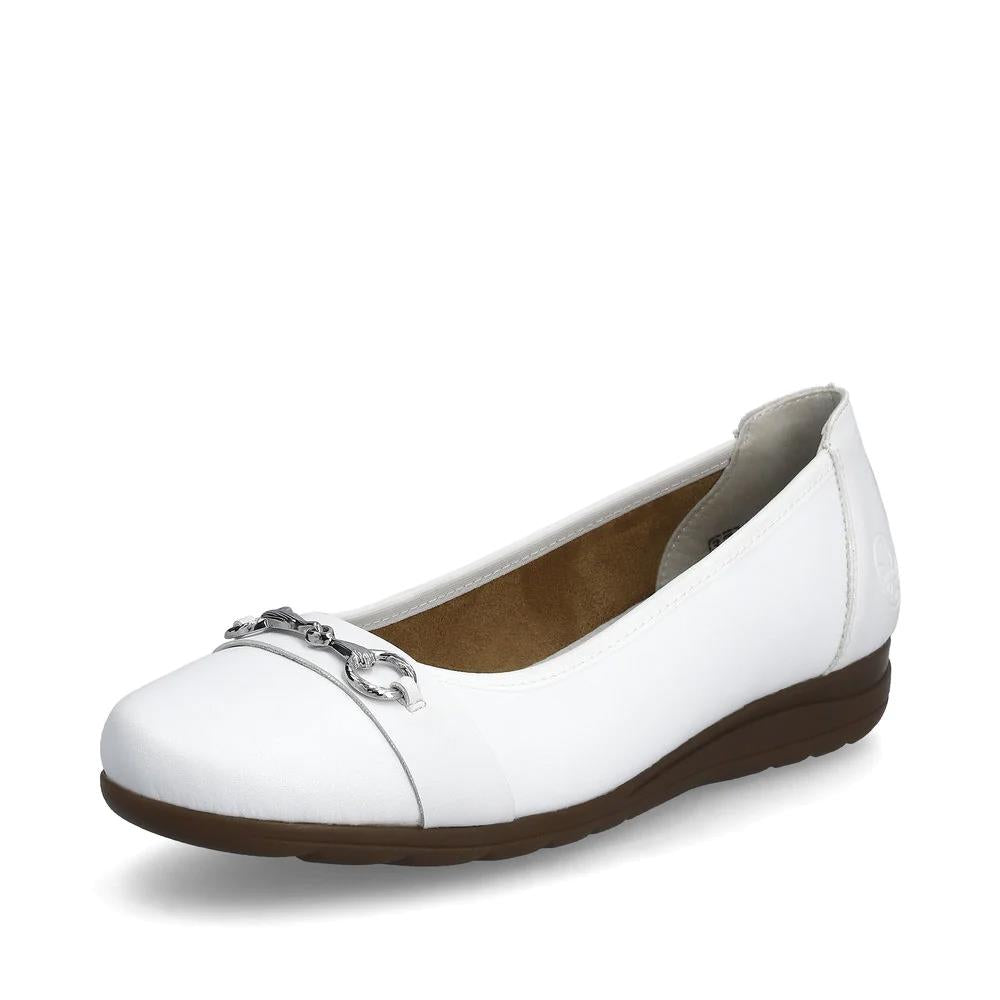 Rieker Womens L9360-80 White Leather Ballet Pumps Shoes