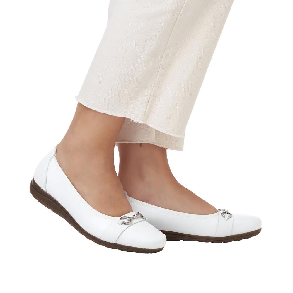 Rieker Womens L9360-80 White Leather Ballet Pumps Shoes