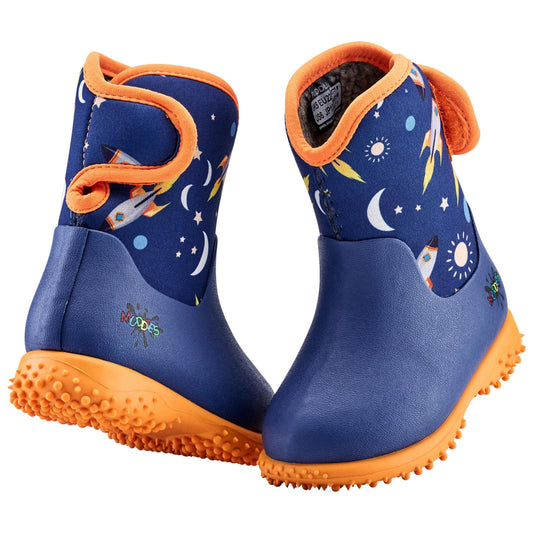 Muddies Puddle Space Orange Infants Kids Warm Wellies Boots
