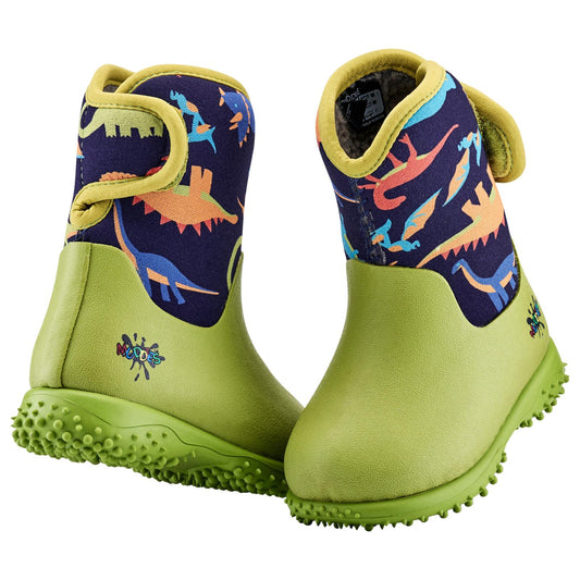 Muddies Puddle Dino Lime Infants Kids Warm Wellies Boots