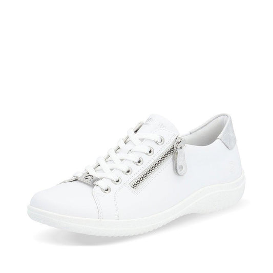 Remonte Womens D1E03-80 White Leather Side Zip Detail Wide Fit Trainers