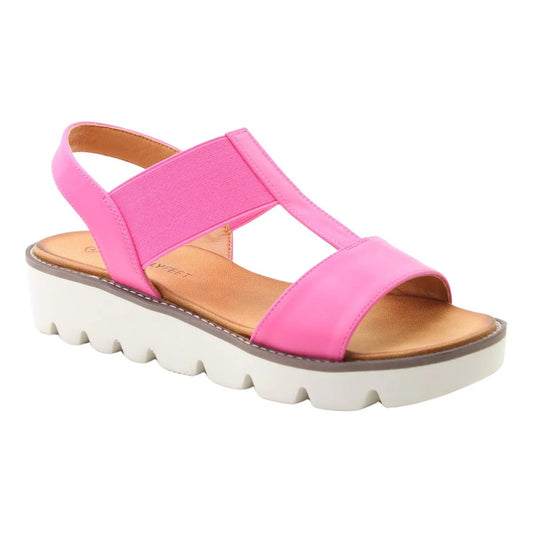 Heavenly Feet Womens Ritz Hot Pink Platform Vegan Sandals