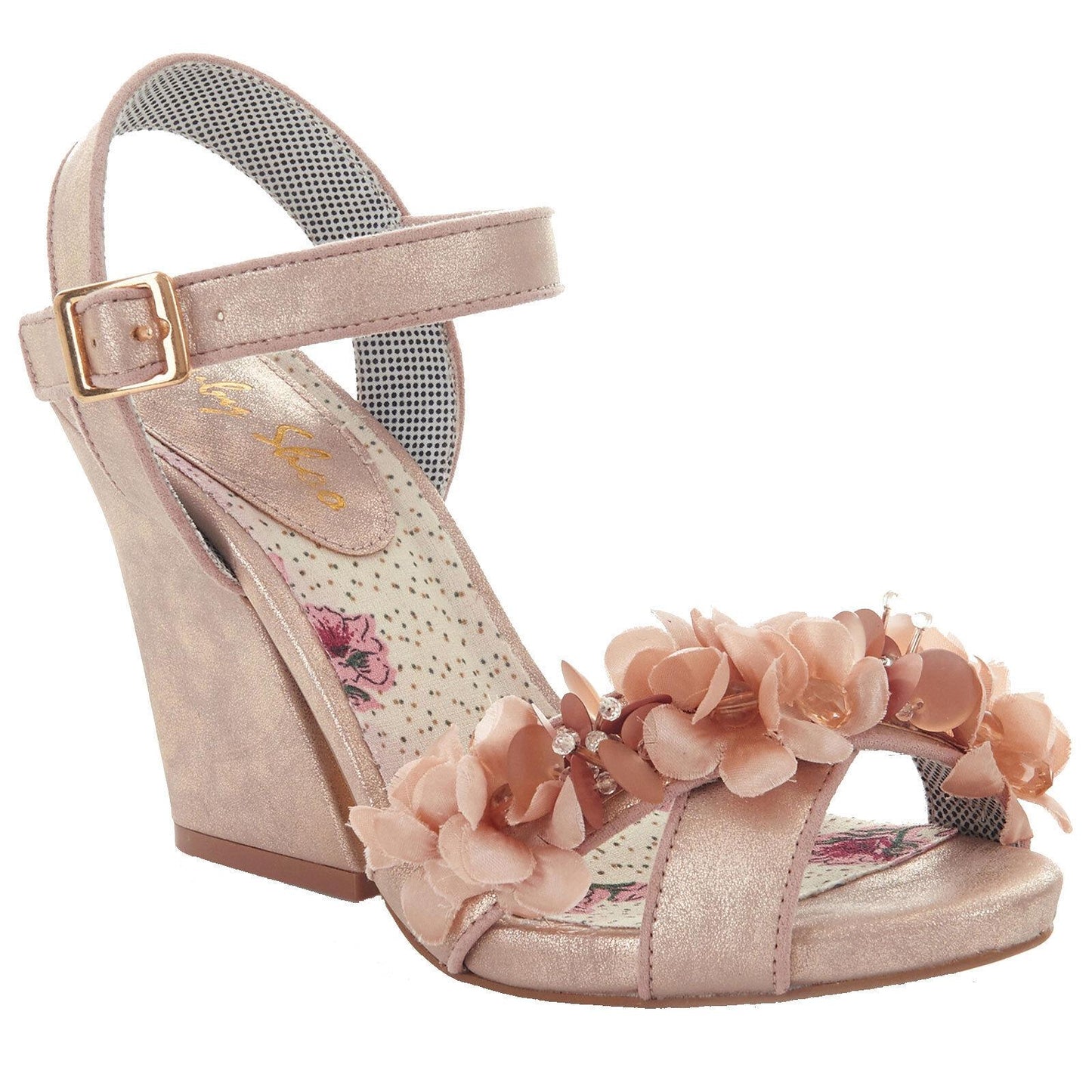 Ladies Ruby Shoo Ellen Champagne Floral Vegan Friendly Sandals Shoes