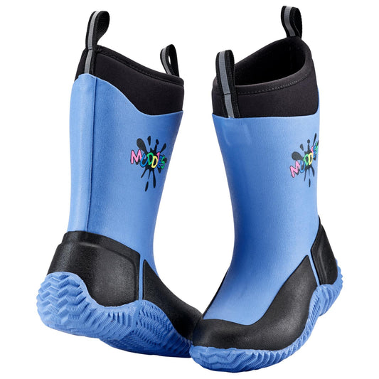 Muddies Icicle Blue Black Kids Warm Neoprene Wellies Boots