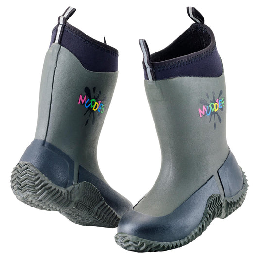 Muddies Icicle Charcoal Black Kids Warm Neoprene Wellies Boots