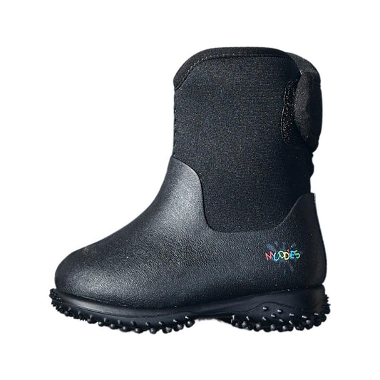 Muddies Puddle Solid Black Infants Kids Warm Wellies Boots