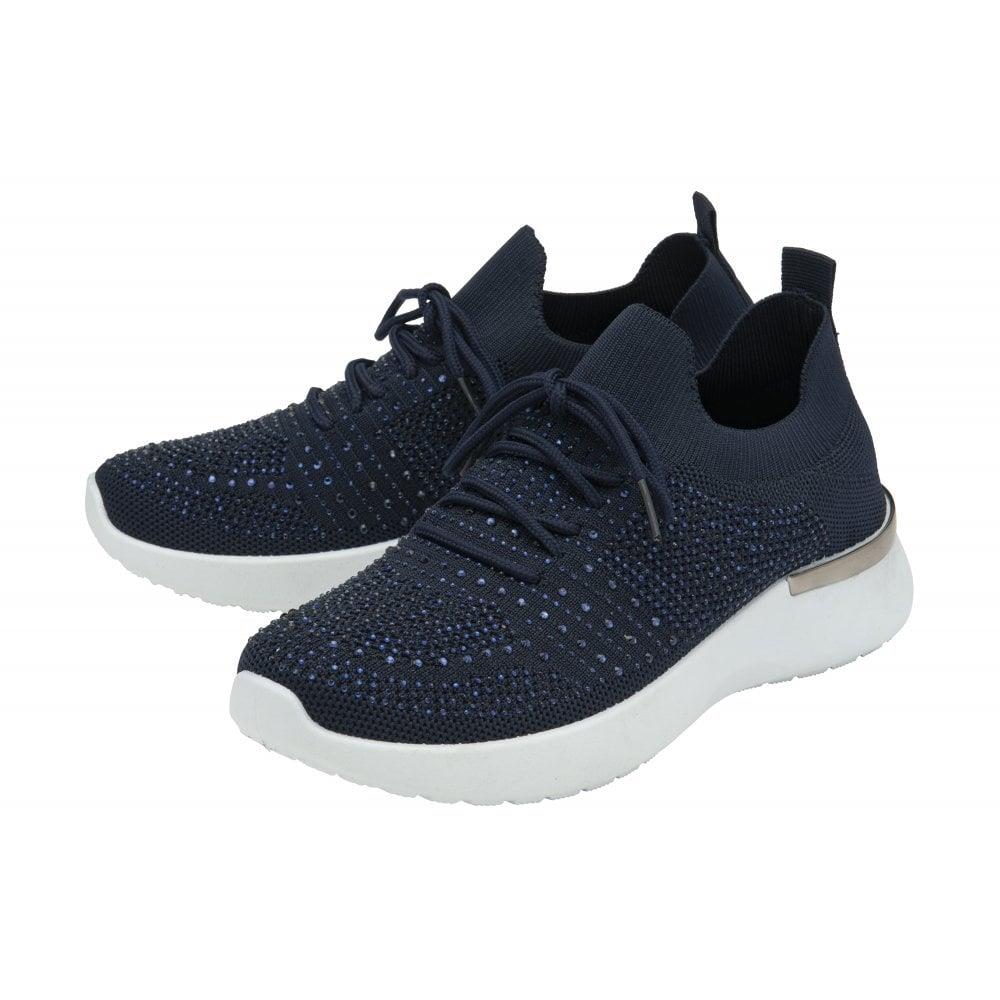 Lotus Robuck Navy Sparkly Knitted Slip On Trainers