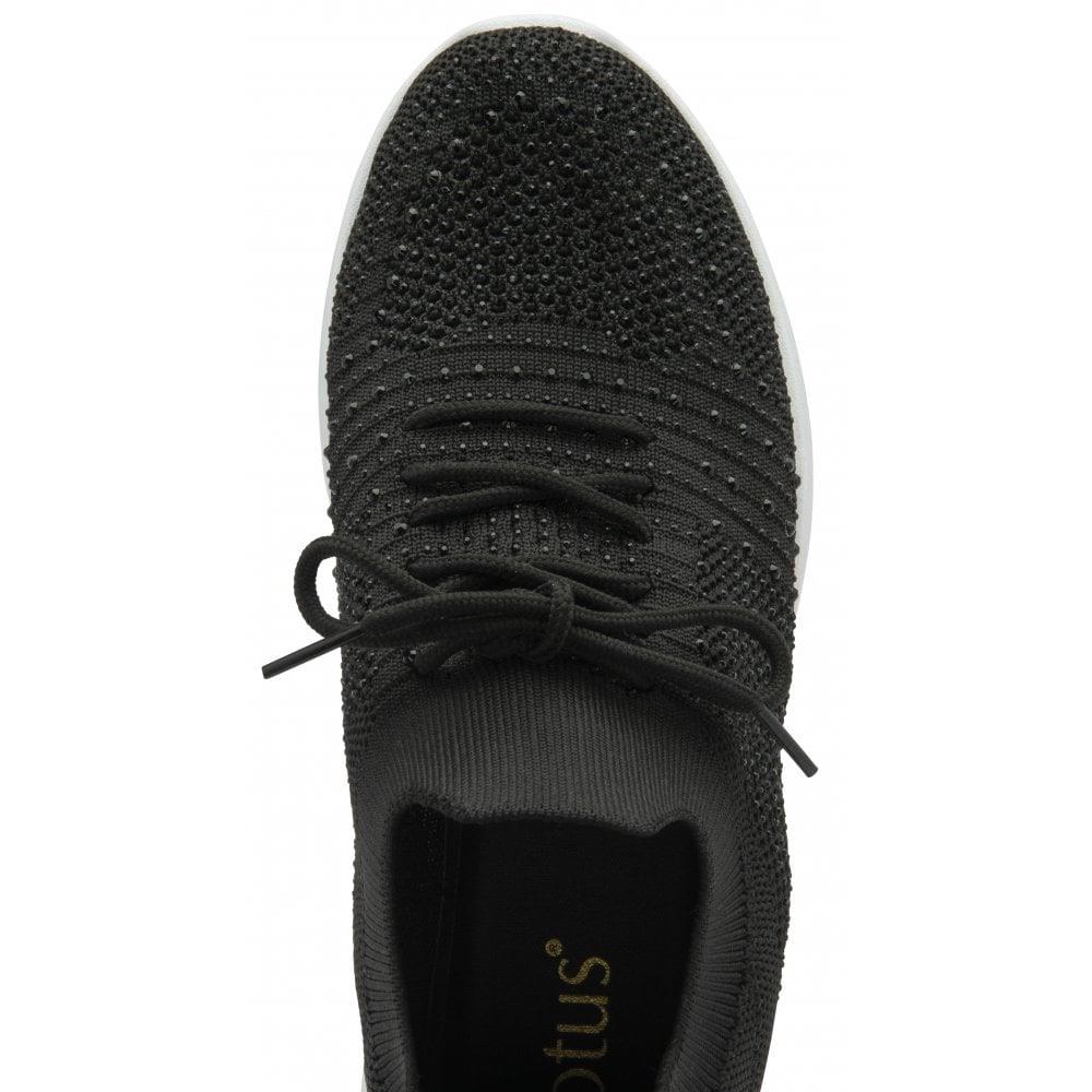 Lotus Robuck Black Sparkly Knitted Slip On Trainers