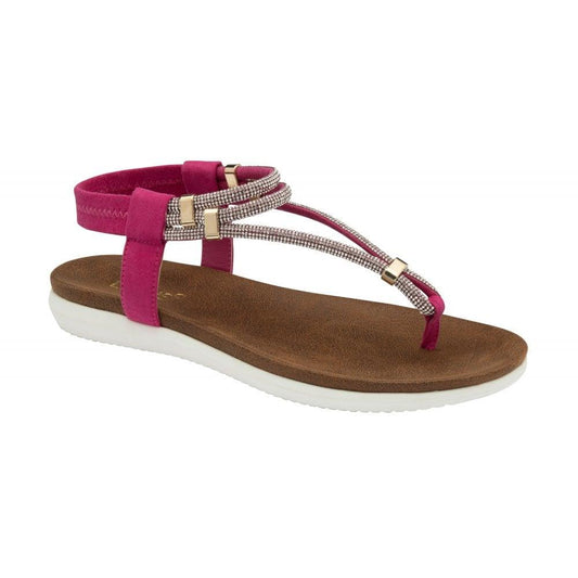 Lotus Womens Chica Pink Diamante Toe Post Thong Strap Sandals