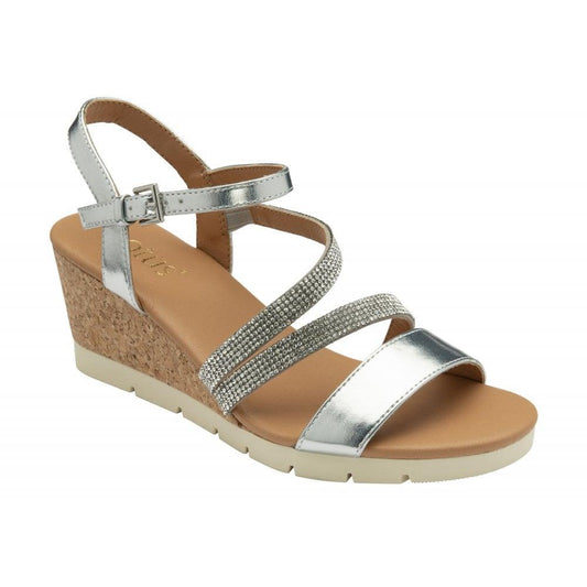 Lotus Womens Goldie Silver Diamante Wedge Sandals Shoes