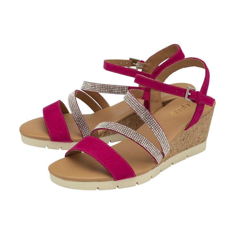 Lotus Womens Goldie Pink Diamante Wedge Sandals Shoes