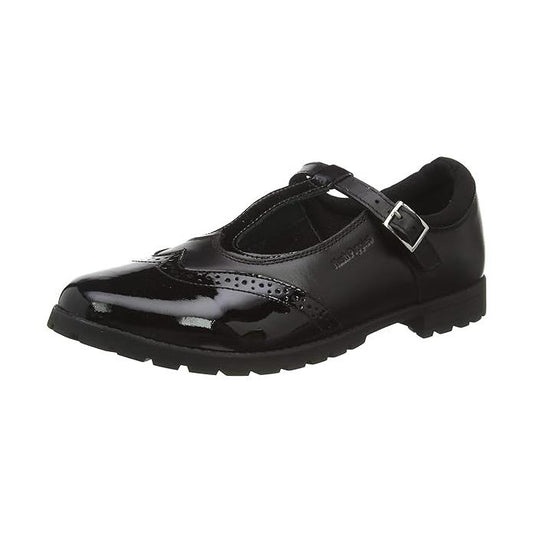 Hush Puppies Maisie Black Leather Brogue T Bar School Shoes