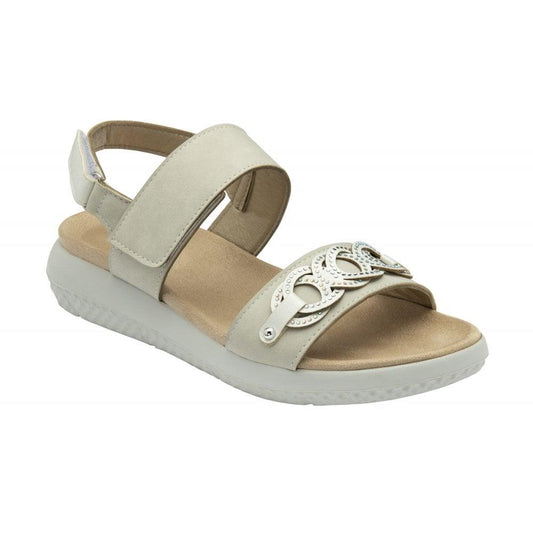 Lotus Ladies White Pink Faux Leather Open Toe Platform Slingback Sandals