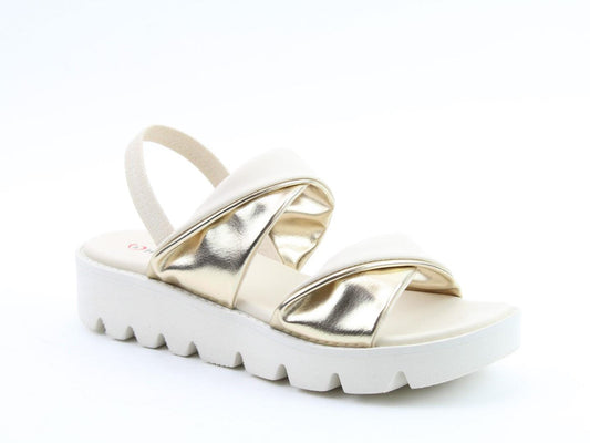 Heavenly Feet Ladies Stone/Gold Lightweight Vegan Platform Sandals