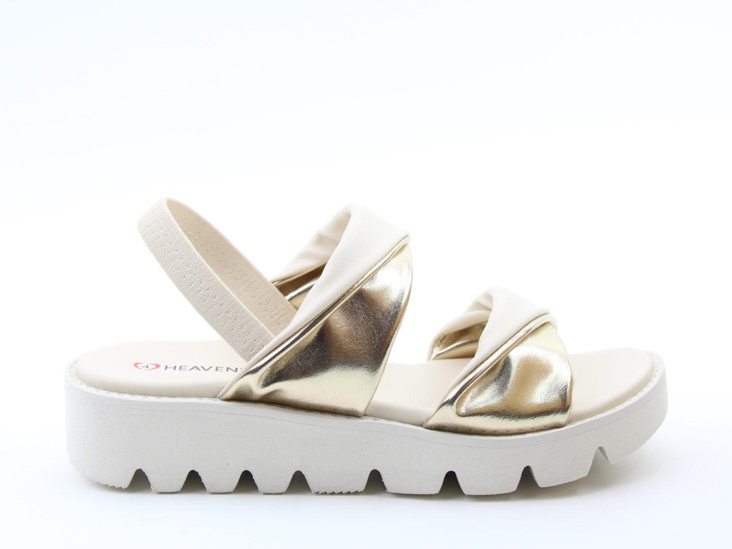 Heavenly Feet Ladies Stone/Gold Lightweight Vegan Platform Sandals
