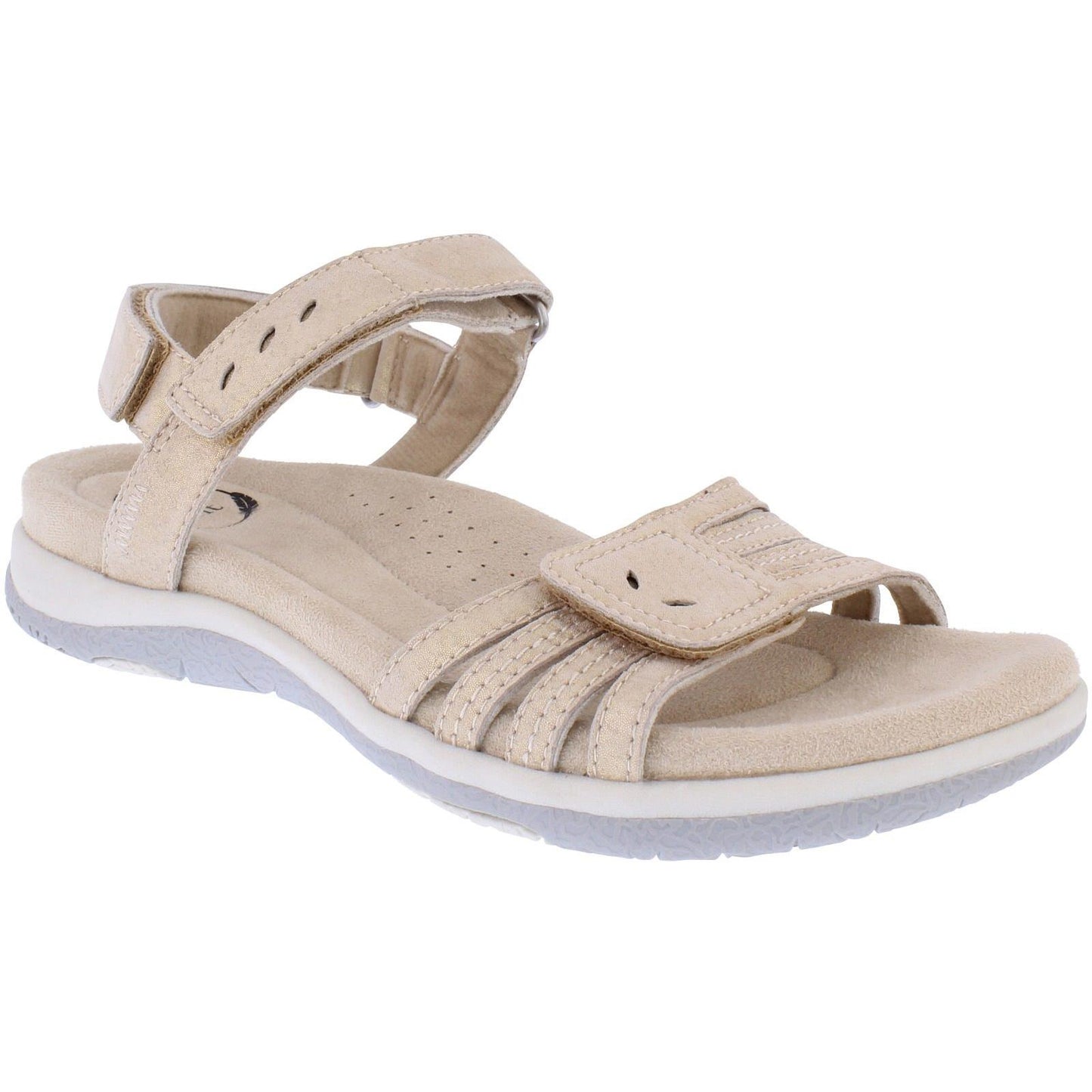 Free Spirit Womens Maddy Champagne Shimmer Leather Fully Adjustable Strap Sandals