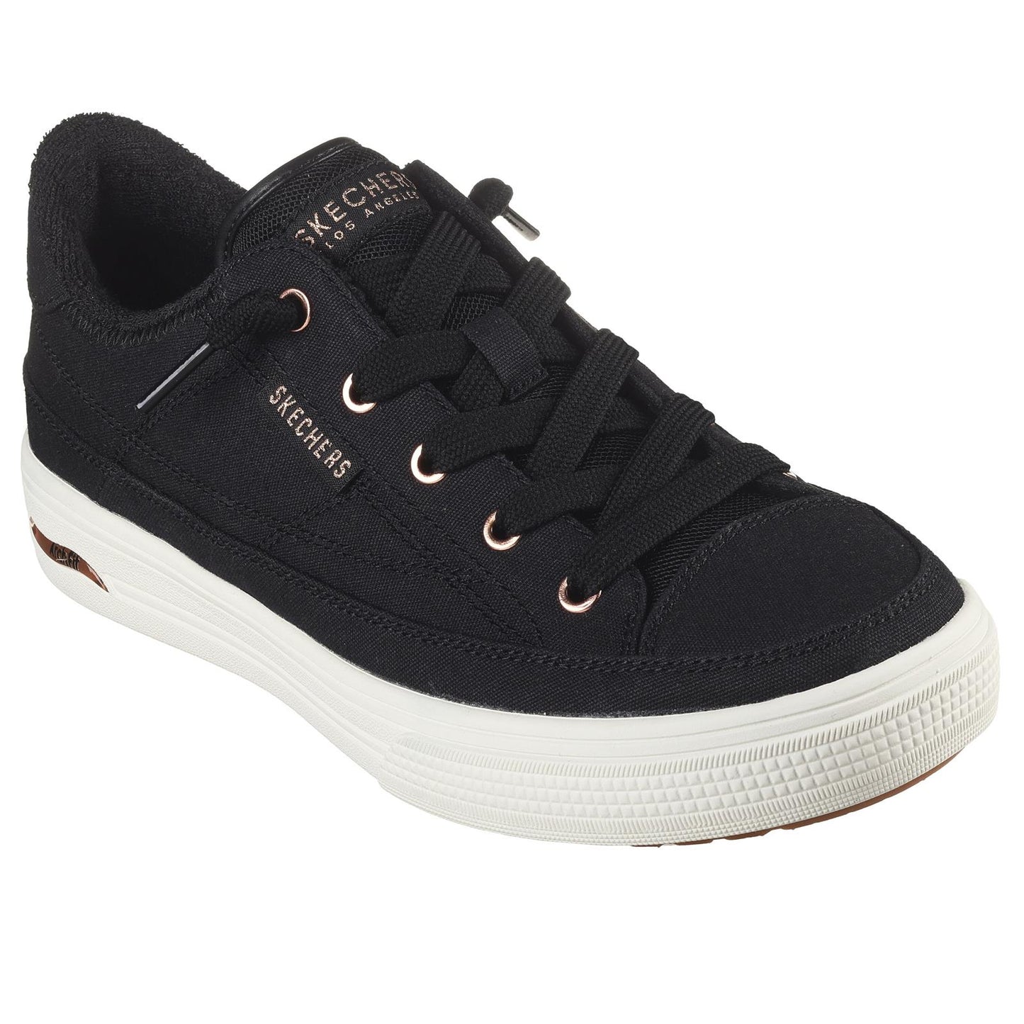 Skechers Womens Arch Fit Arcade Meet Ya There Black Vegan Canvas Trainers