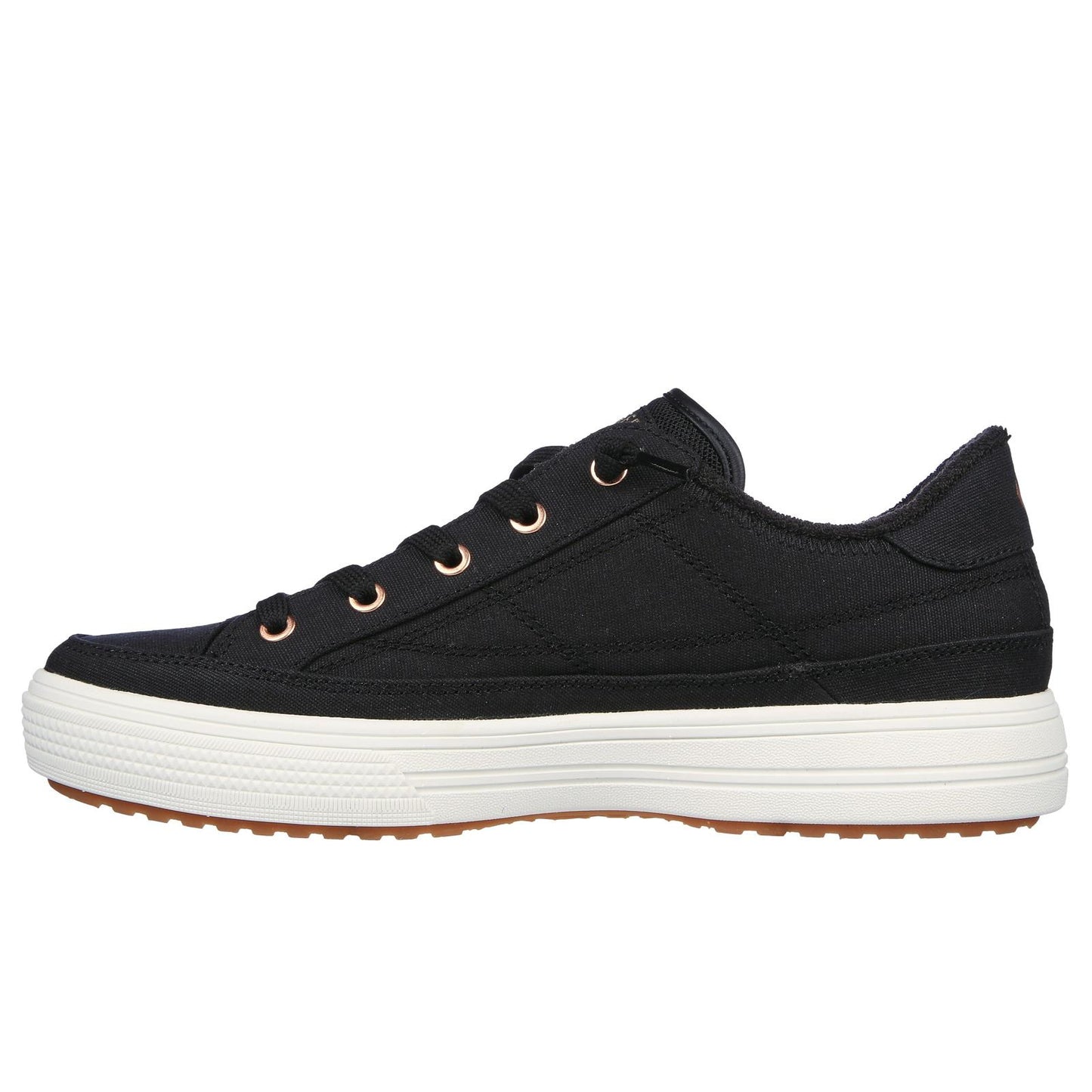 Skechers Womens Arch Fit Arcade Meet Ya There Black Vegan Canvas Trainers