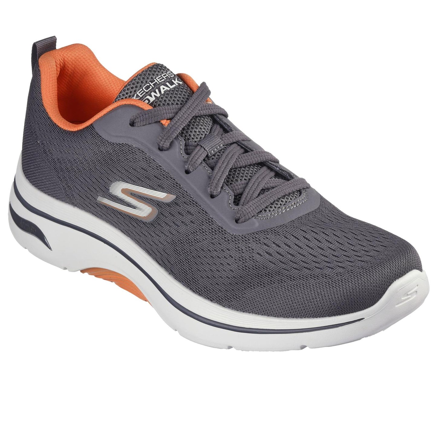 Skechers Mens Go Walk Arch Fit Idyllic 2 Charcoal Orange Lightweight Trainers