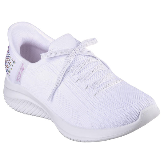 Skechers Ladies Slip Ins Ultra Flex 3.0 Shining Glitz White Vegan Trainers