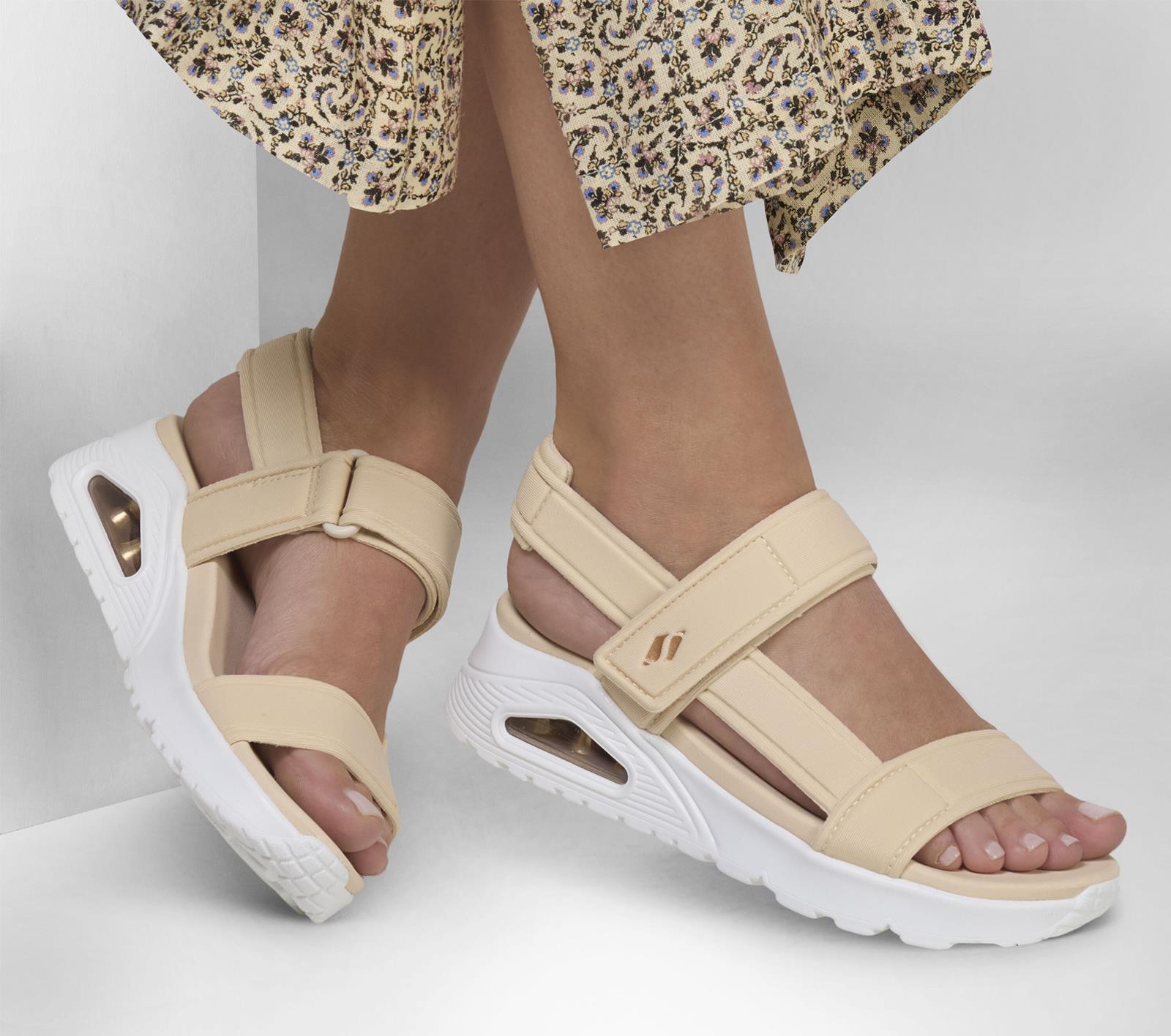 Skechers Womens Uno Summer Stand2 Natural Vegan T Strap Lightweight Sandals