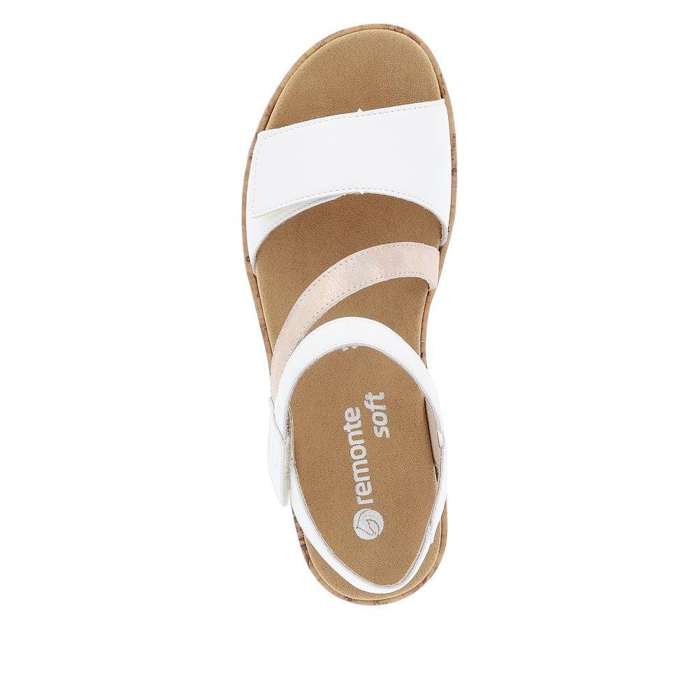 Remonte Ladies White & Rose Gold Leather Strap Sandals