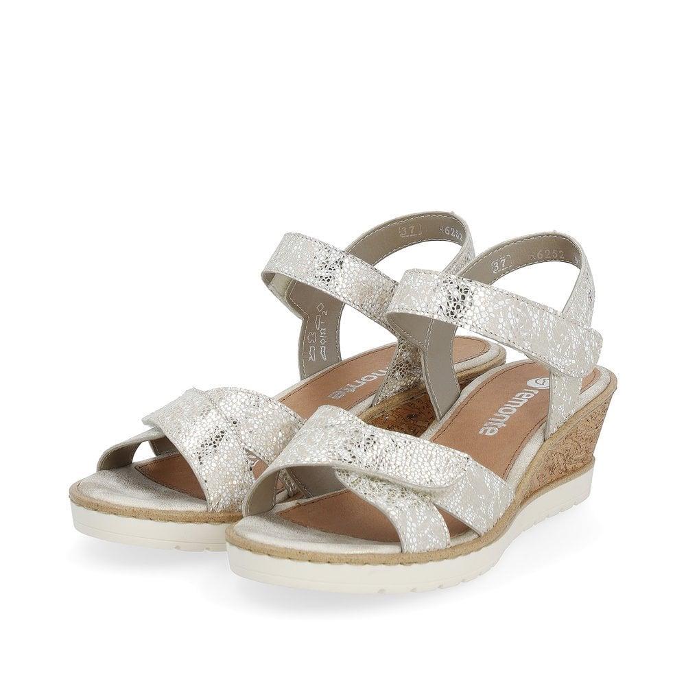 Remonte R6252-91 Gold Metallic Leather Adjustable Strap Wedge Sandals