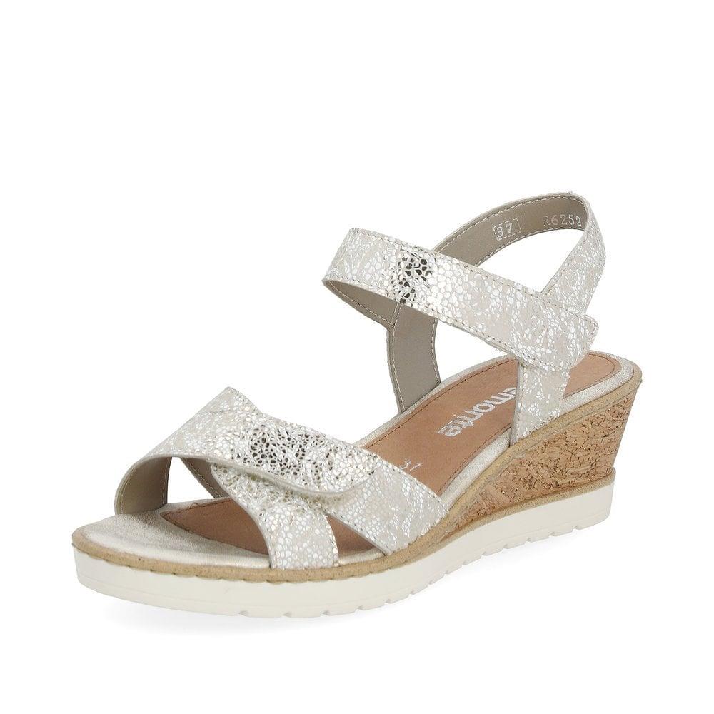 Remonte R6252-91 Gold Metallic Leather Adjustable Strap Wedge Sandals