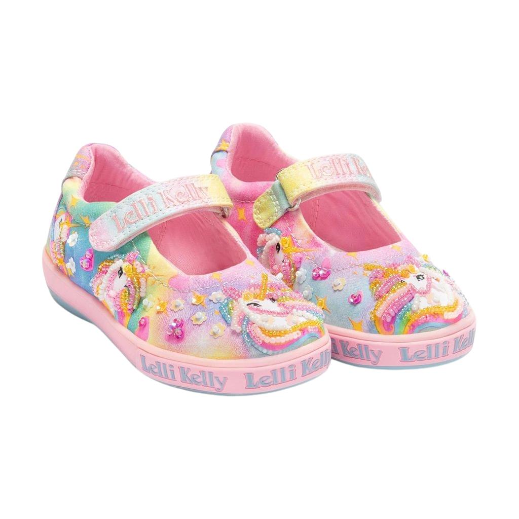 Lelli Kelly LK4154 (RO02) Unicorn Rainbow Canvas Dolly Shoe