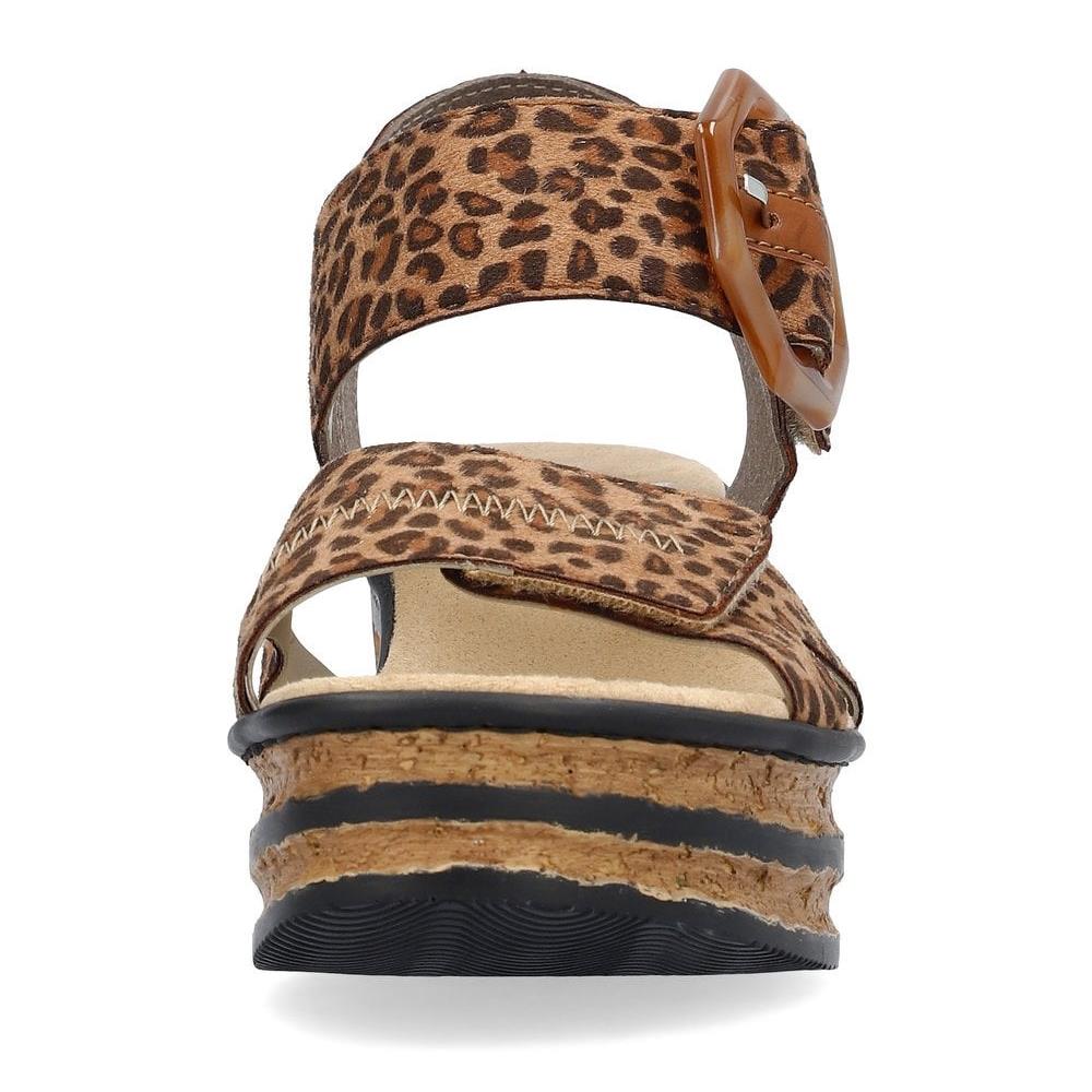 Rieker Womens Rieker Womens 68176-90 Brown Leopard Print Adjustable Wedge Sandals