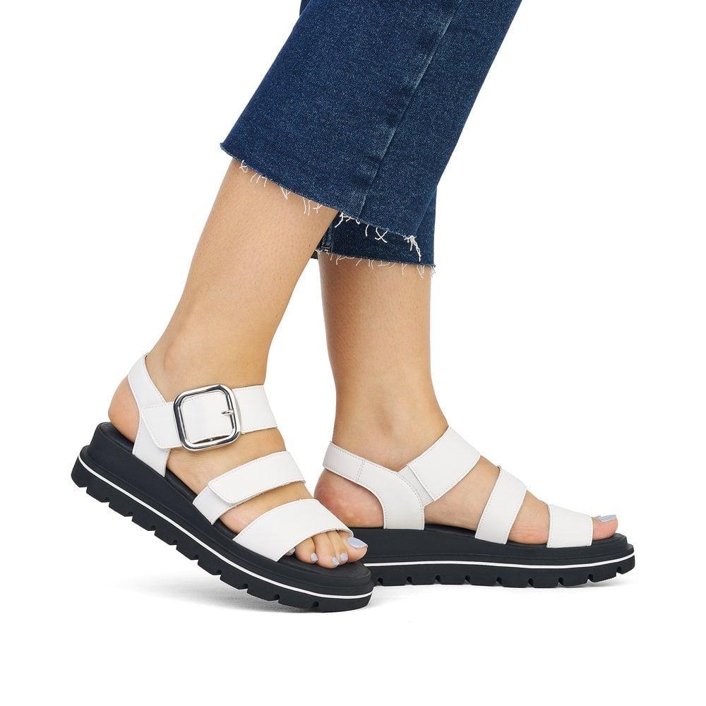 Rieker Womens W1650-80 White Platform Adjustable Strap Sandals