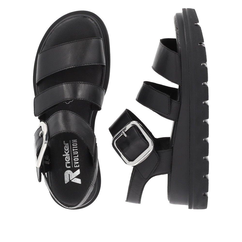 Rieker Womens W1650-00 Black Platform Adjustable Strap Sandals